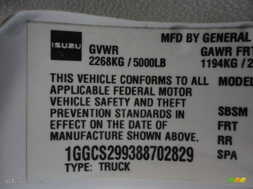 2008 Isuzu i-Series Truck i-290 S Extended Cab Info Tag Photo #51977621