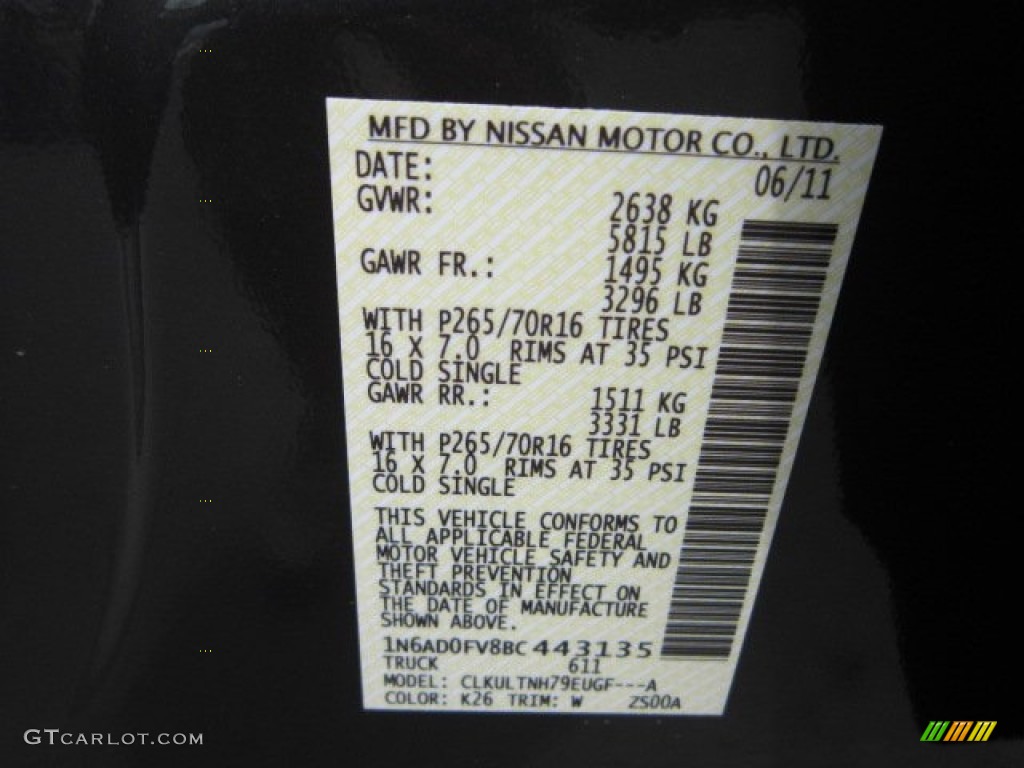 2011 Frontier Color Code K26 for Night Armor Metallic Photo #51978566