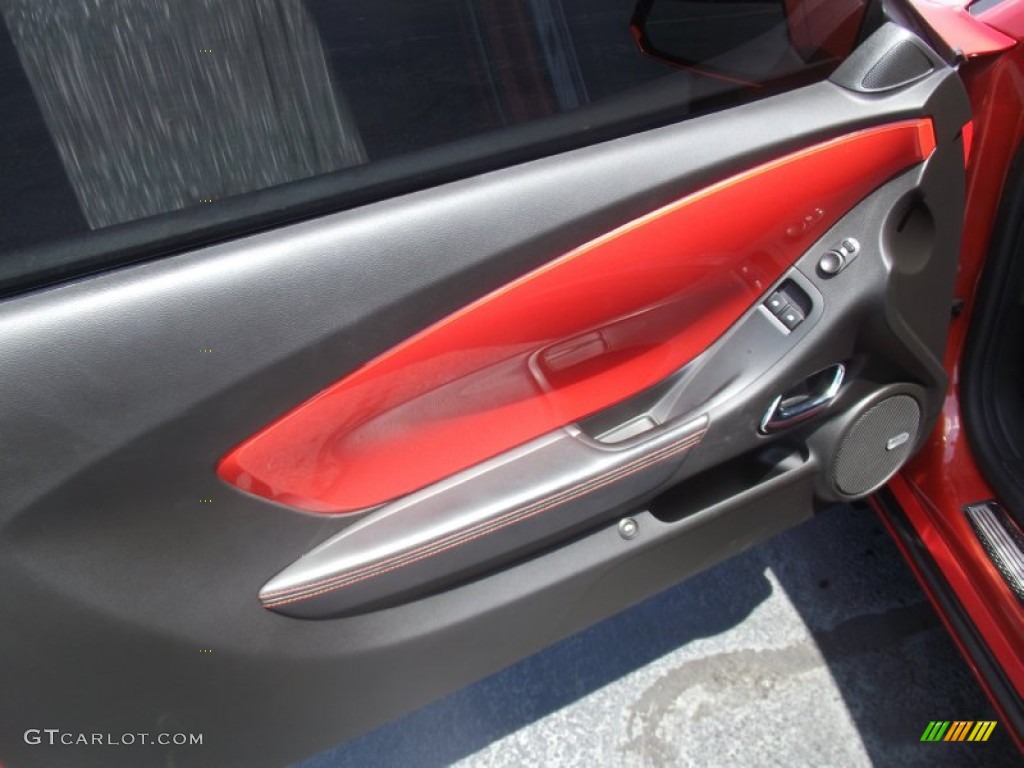 2010 Chevrolet Camaro SS/RS Coupe Black/Inferno Orange Door Panel Photo #51982691