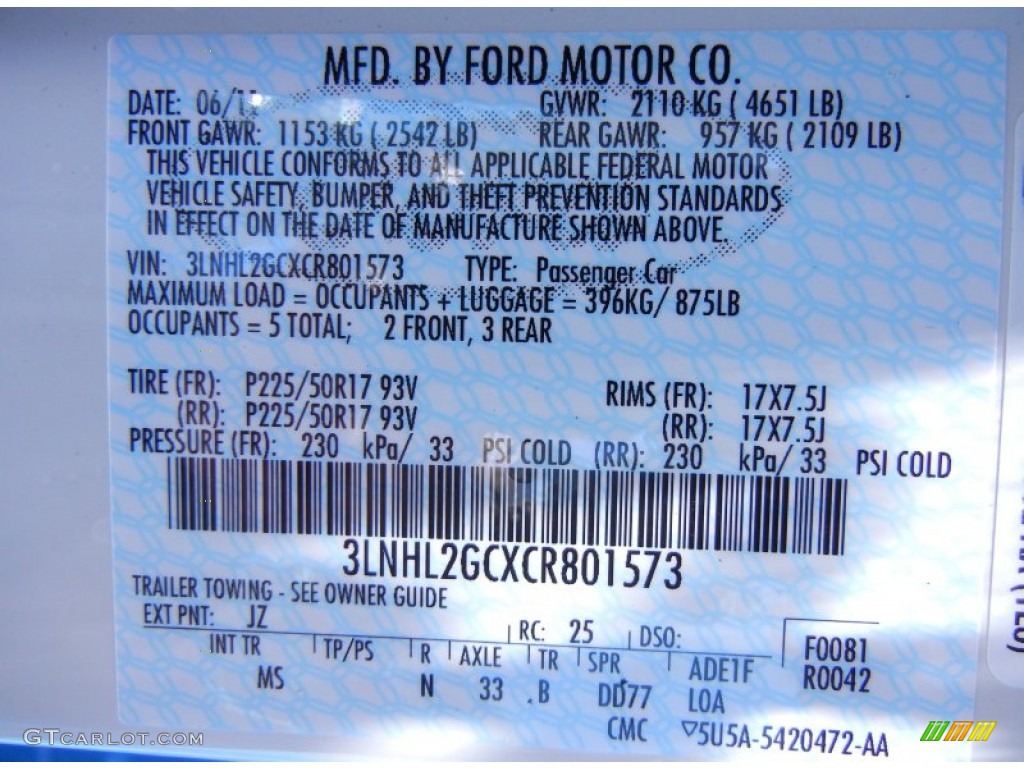 2012 MKZ Color Code JZ for Crystal Champagne Metallic Tri-Coat Photo #51983069