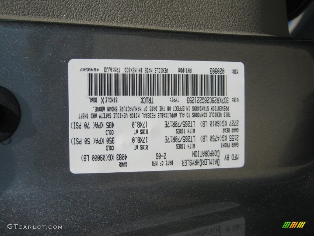 2006 Ram 2500 Color Code PDM for Mineral Gray Metallic Photo #52002426