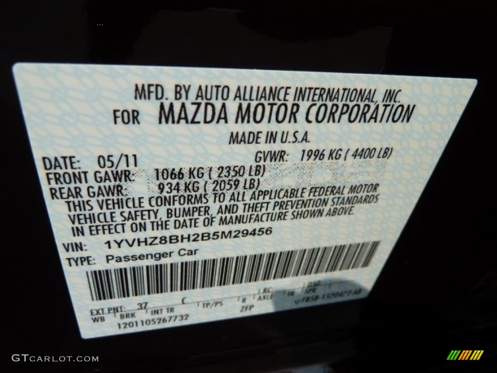 2011 MAZDA6 Color Code 37C for Black Cherry Metallic Photo #52019508