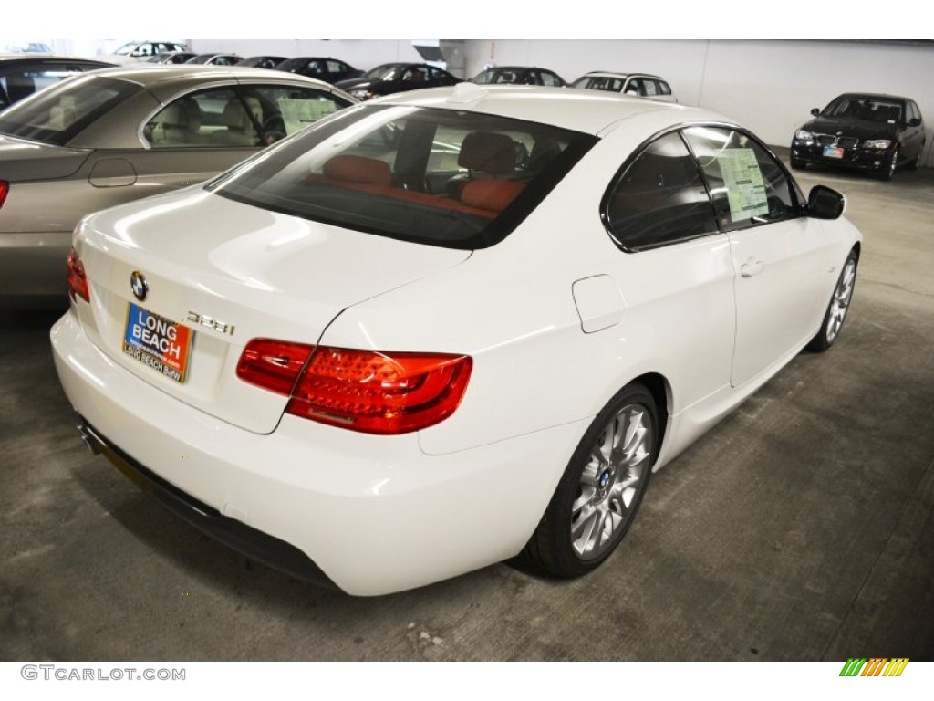 2011 3 Series 328i Coupe - Alpine White / Coral Red/Black Dakota Leather photo #4