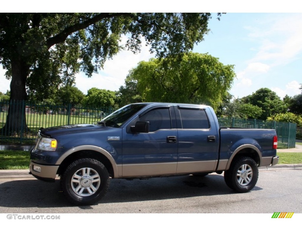 2004 F150 Lariat SuperCrew 4x4 - Medium Wedgewood Blue Metallic / Tan photo #2
