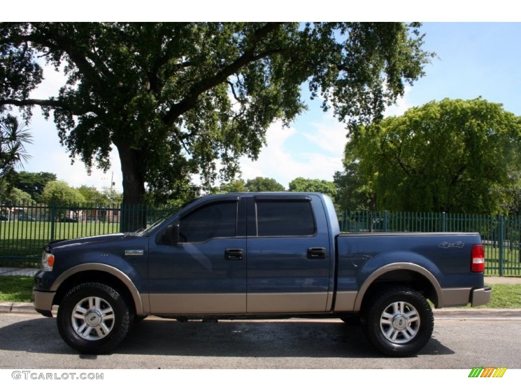 2004 F150 Lariat SuperCrew 4x4 - Medium Wedgewood Blue Metallic / Tan photo #3