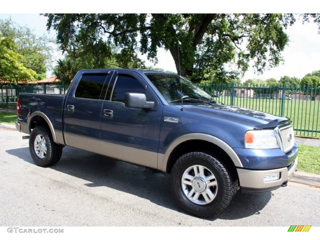 2004 F150 Lariat SuperCrew 4x4 - Medium Wedgewood Blue Metallic / Tan photo #12