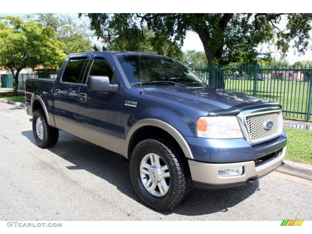 2004 F150 Lariat SuperCrew 4x4 - Medium Wedgewood Blue Metallic / Tan photo #13