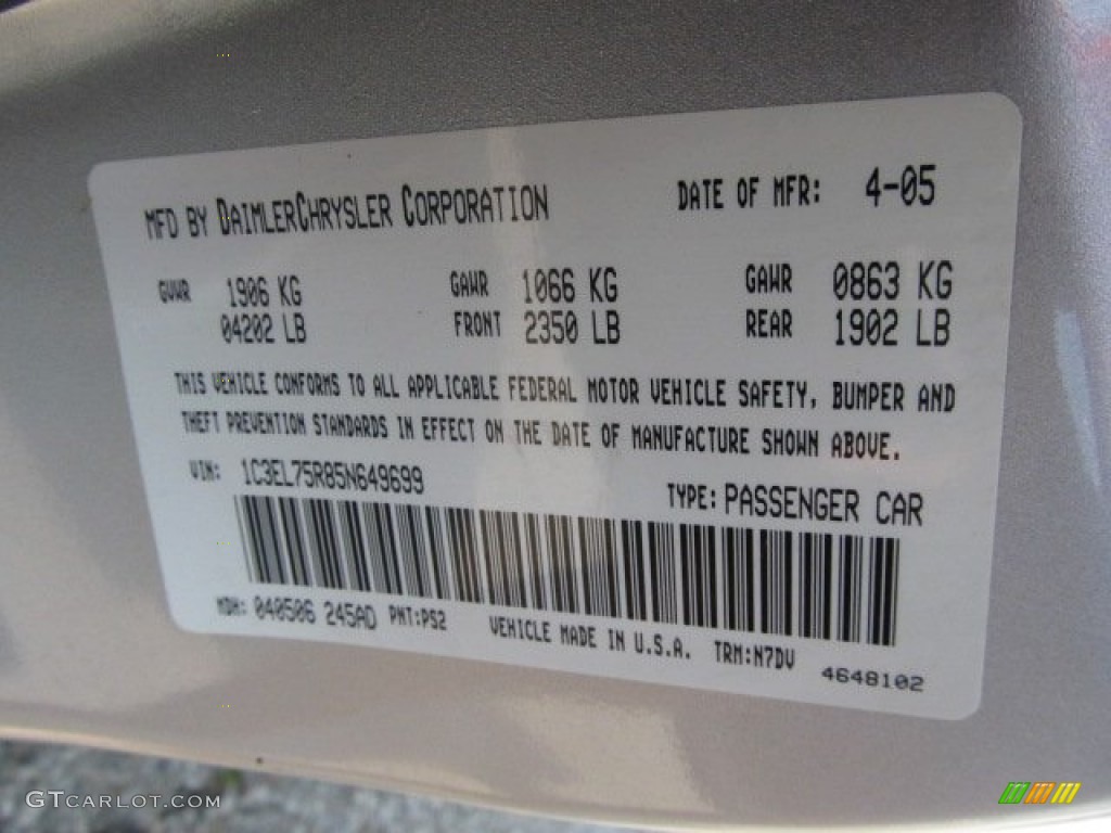 2005 Chrysler Sebring GTC Convertible Info Tag Photo #52058438