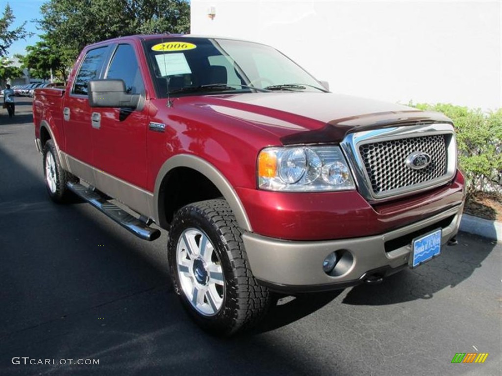 2006 F150 Lariat SuperCrew 4x4 - Dark Toreador Red Metallic / Tan photo #1