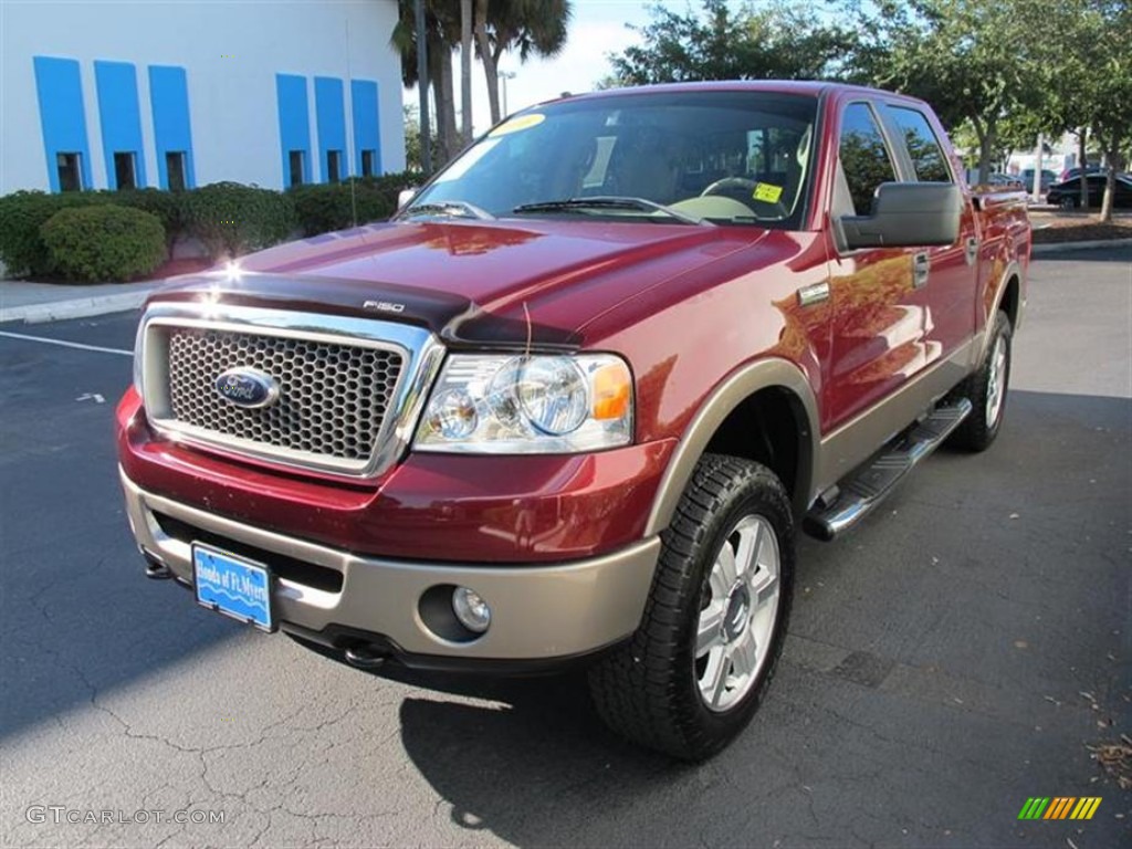 2006 F150 Lariat SuperCrew 4x4 - Dark Toreador Red Metallic / Tan photo #7