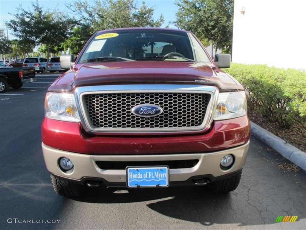 2006 F150 Lariat SuperCrew 4x4 - Dark Toreador Red Metallic / Tan photo #8