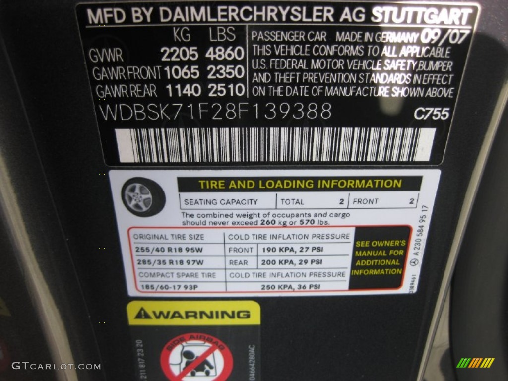 2008 SL Color Code 755 for Steel Grey Metallic Photo #52067477