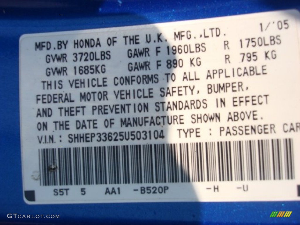 2005 Honda civic color codes #7
