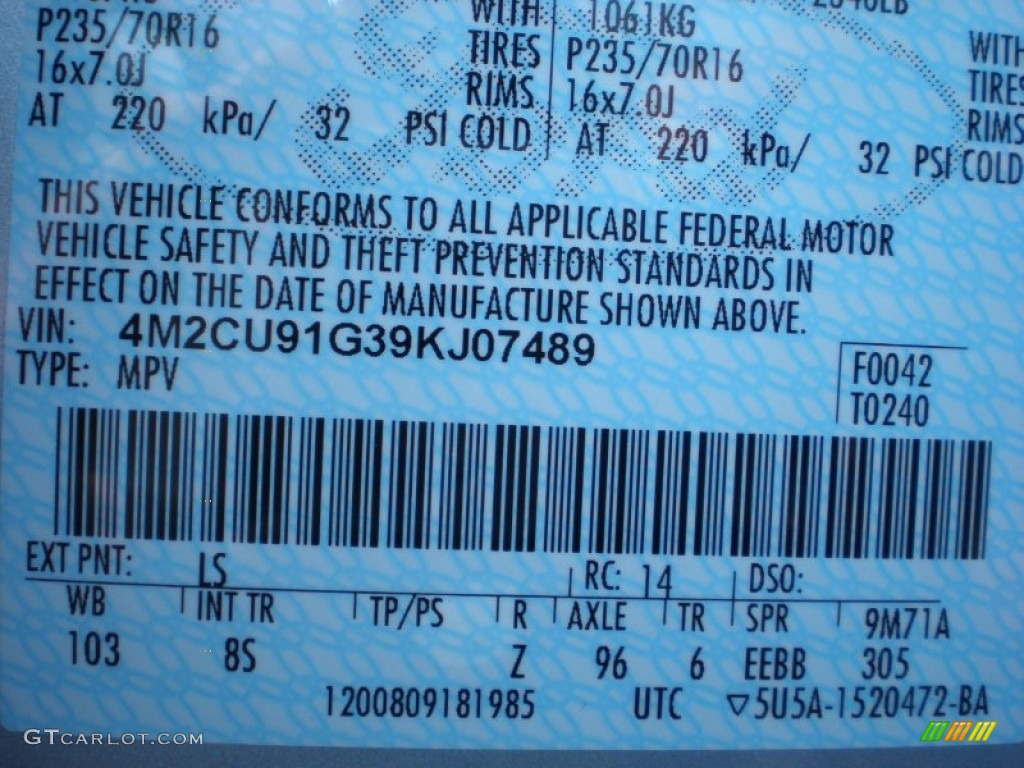 2009 Mariner Color Code LS for Light Ice Blue Metallic Photo #52077431