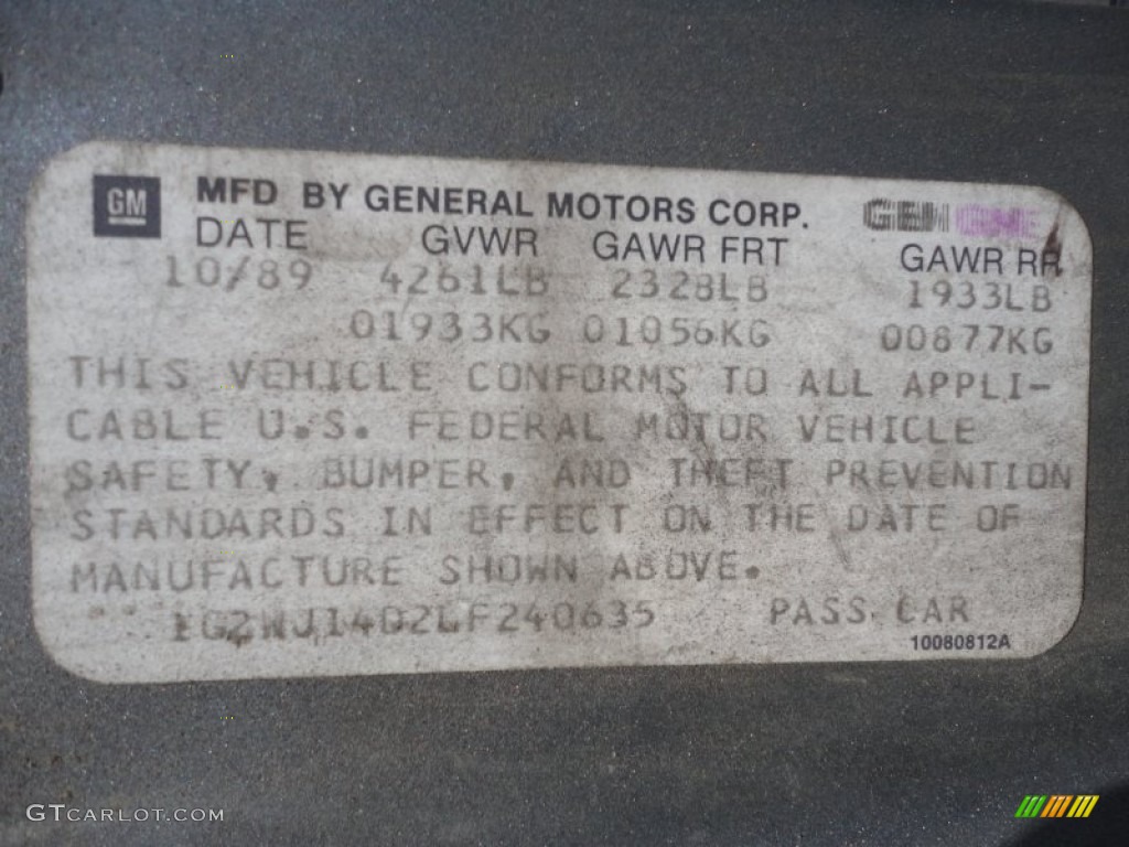 1990 Pontiac Grand Prix LE Coupe Info Tag Photo #52090331