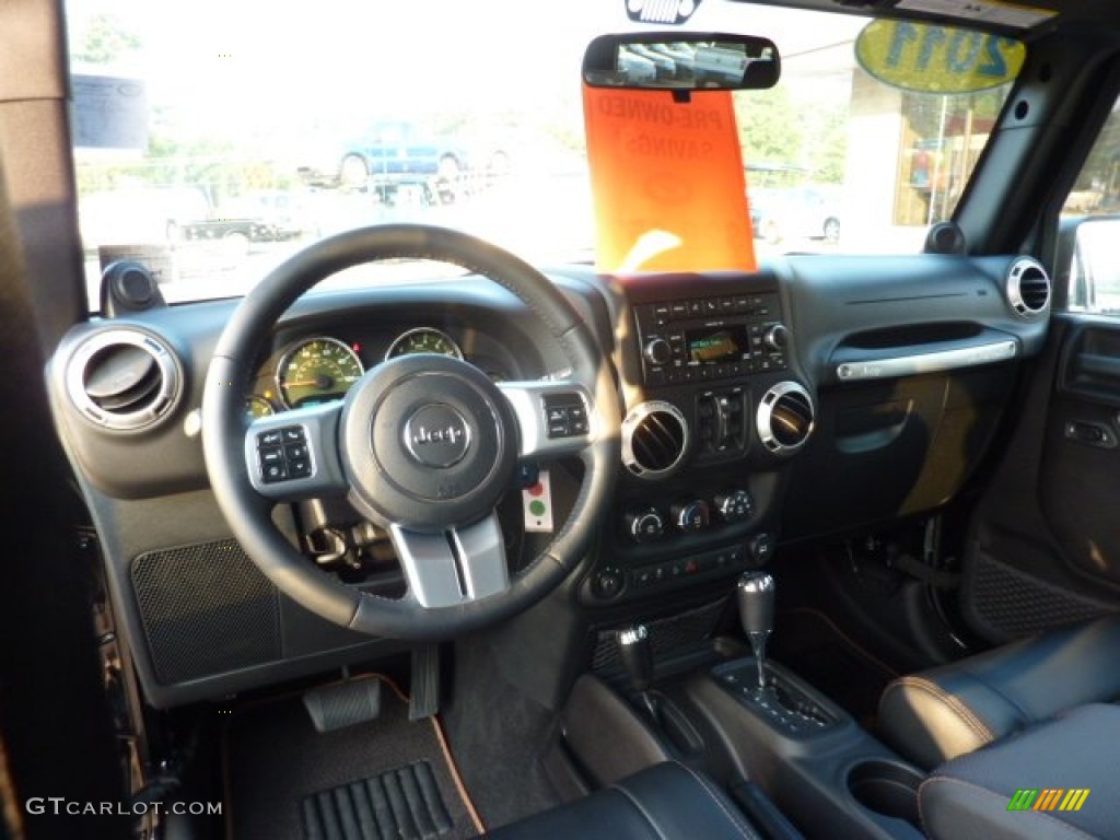 2011 Jeep Wrangler Unlimited Sahara 70th Anniversary 4x4 Black/Dark Olive Dashboard Photo #52100900