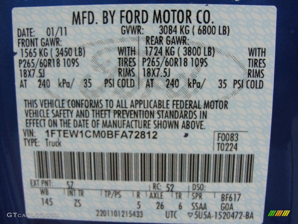 2011 F150 Color Code SZ for Blue Flame Metallic Photo #52115761