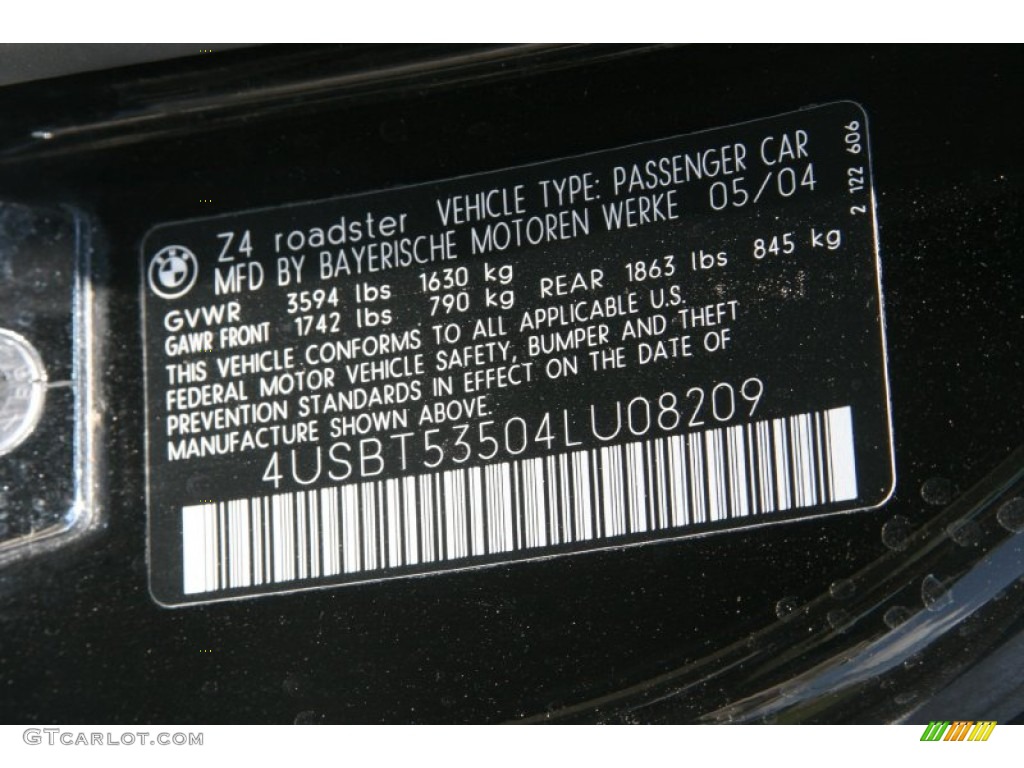 2004 BMW Z4 3.0i Roadster Info Tag Photos