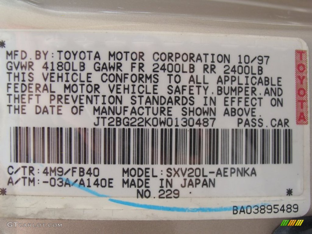 1998 Camry Color Code 4M9 for Cashmere Beige Metallic Photo #52131847