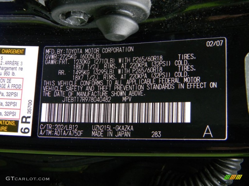 2007 4Runner Color Code 202 for Black Photo #52135297