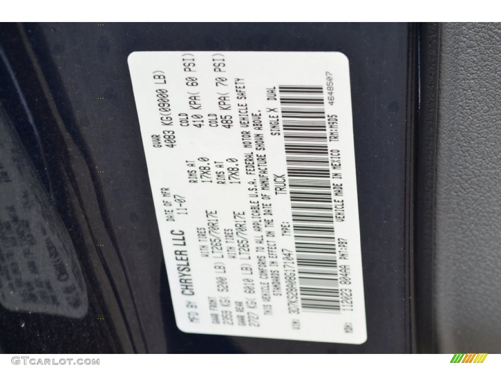 2008 Ram 2500 Color Code PB7 for Patriot Blue Pearl Photo #52135351