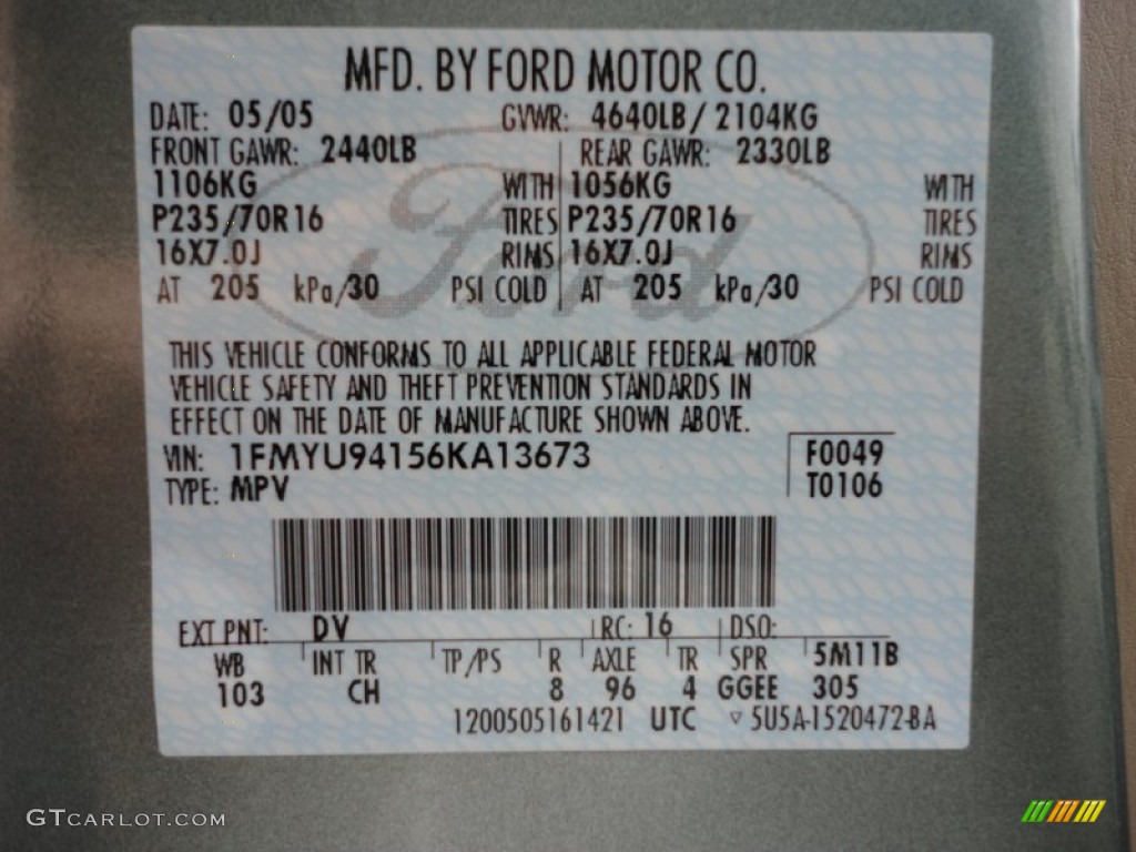 2006 Escape Color Code DV for Titanium Green Metallic Photo #52146703