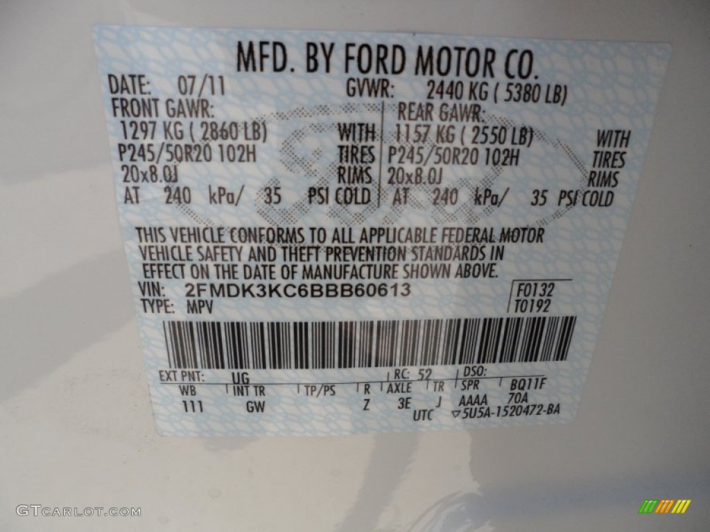 2011 Edge Color Code UG for White Platinum Tri-Coat Photo #52151490