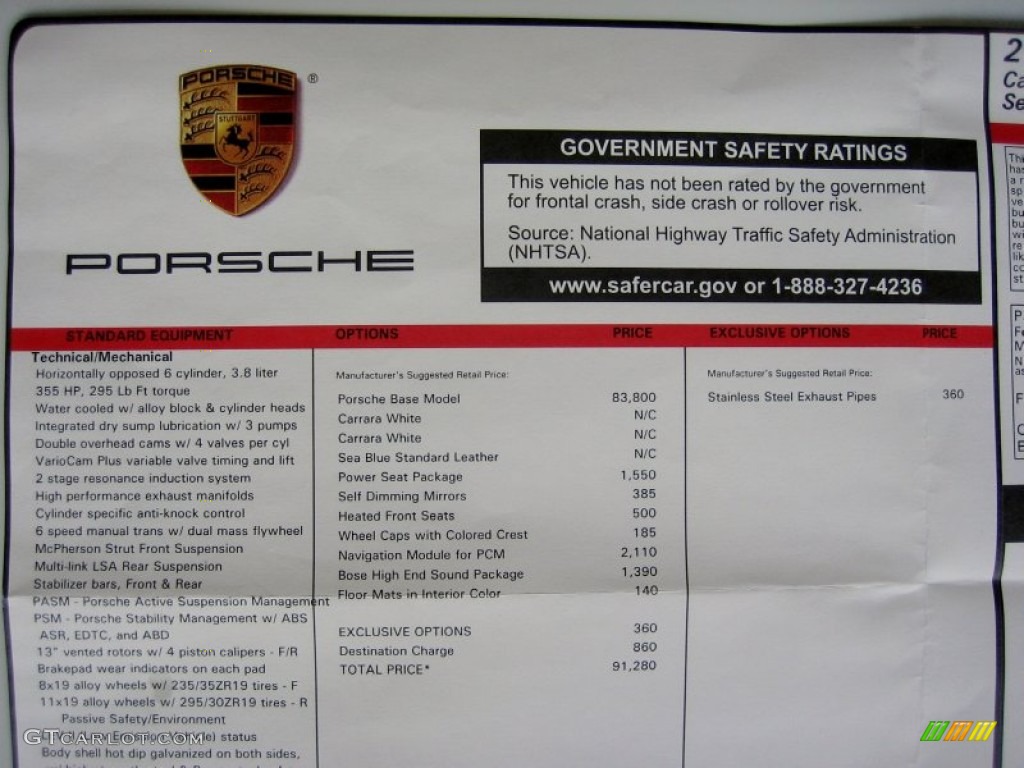 2008 Porsche 911 Carrera S Coupe Window Sticker Photo #52152849