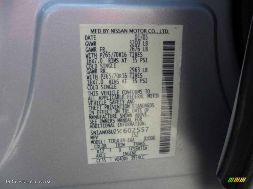 2005 Xterra Color Code K12 for Silver Lightning Metallic Photo #52159594