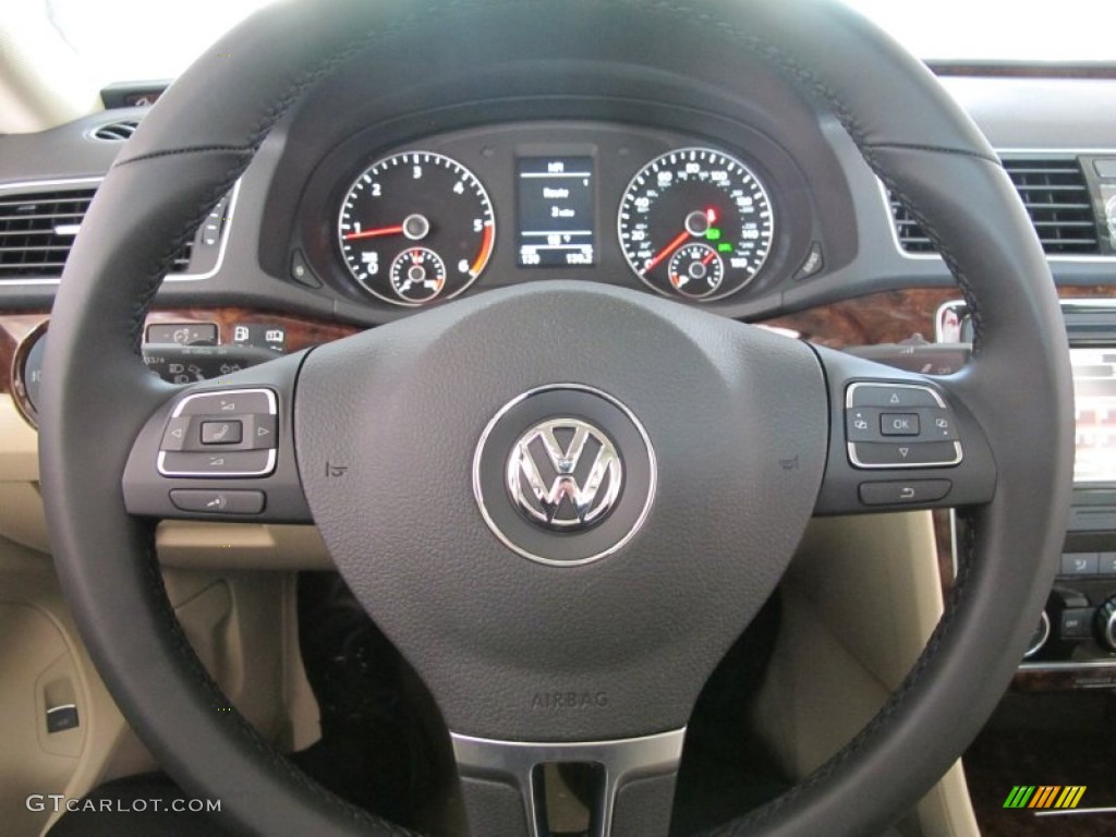 2012 Volkswagen Passat TDI SEL Cornsilk Beige Steering Wheel Photo #52165123