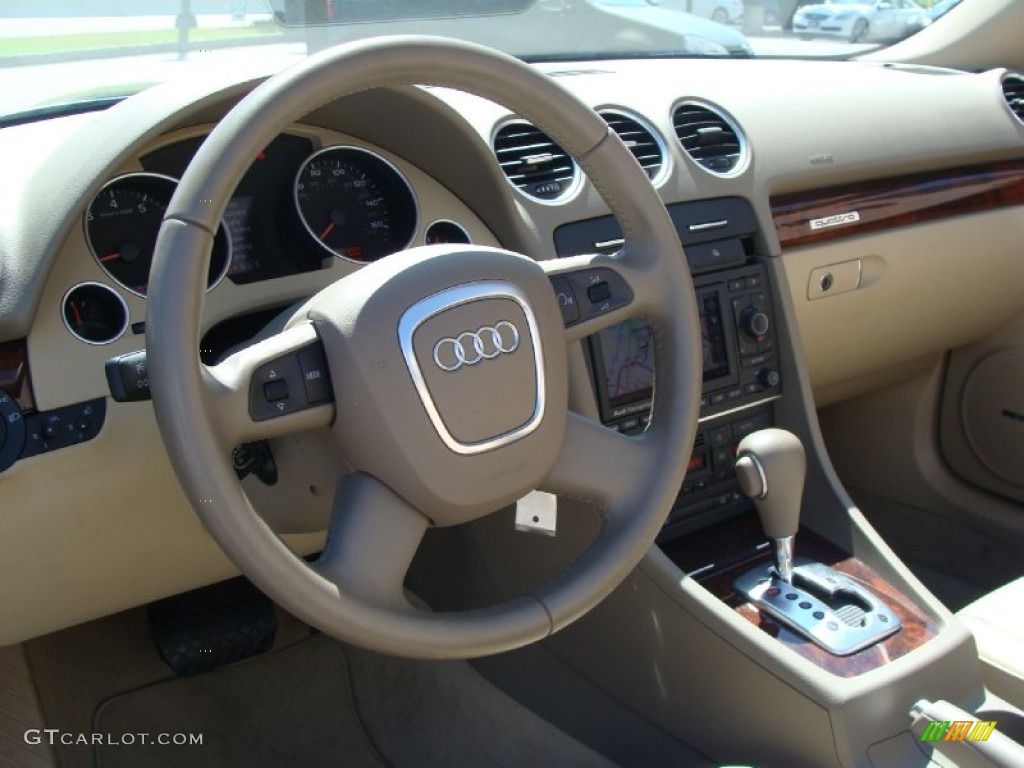2009 Audi A4 2.0T quattro Cabriolet Beige Steering Wheel Photo #52175320