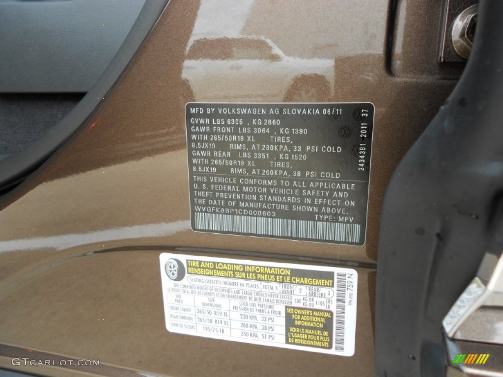 2012 Volkswagen Touareg TDI Lux 4XMotion Info Tag Photo #52175461