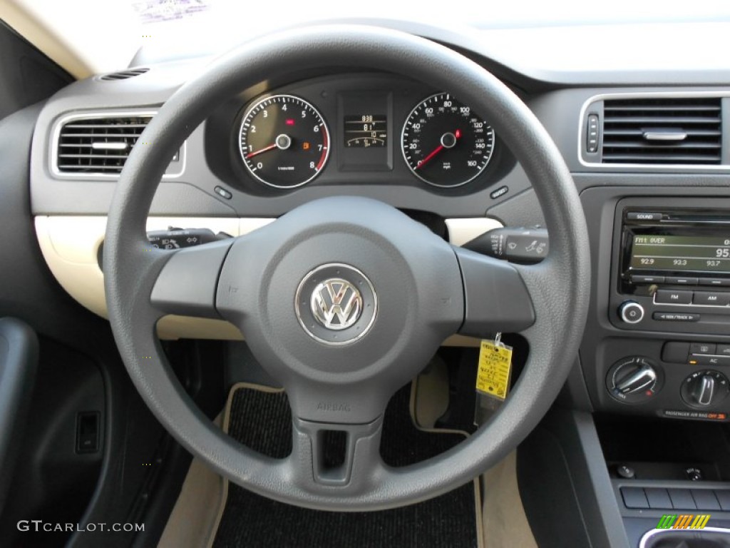 2012 Volkswagen Jetta SE Sedan Cornsilk Beige Steering Wheel Photo #52177177
