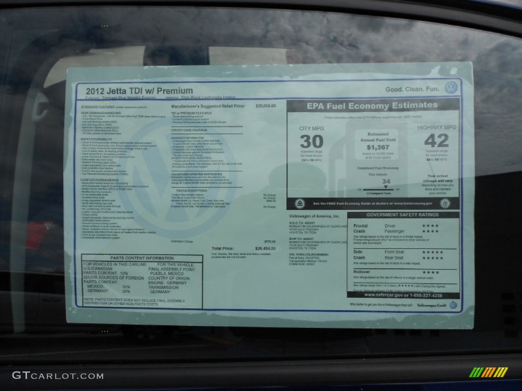 2012 Volkswagen Jetta TDI Sedan Window Sticker Photo #52177648