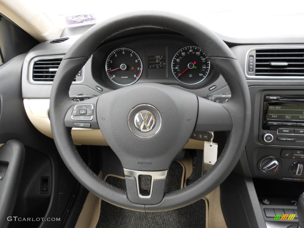 2012 Volkswagen Jetta SE Sedan Cornsilk Beige Steering Wheel Photo #52177861