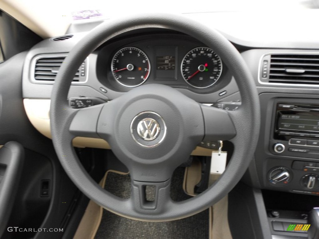 2012 Volkswagen Jetta SE Sedan Cornsilk Beige Steering Wheel Photo #52178497