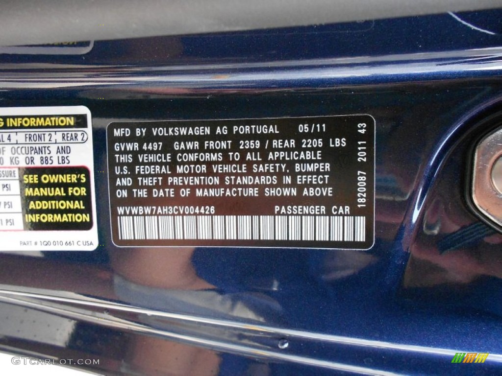 2012 Volkswagen Eos Komfort Info Tag Photo #52179061