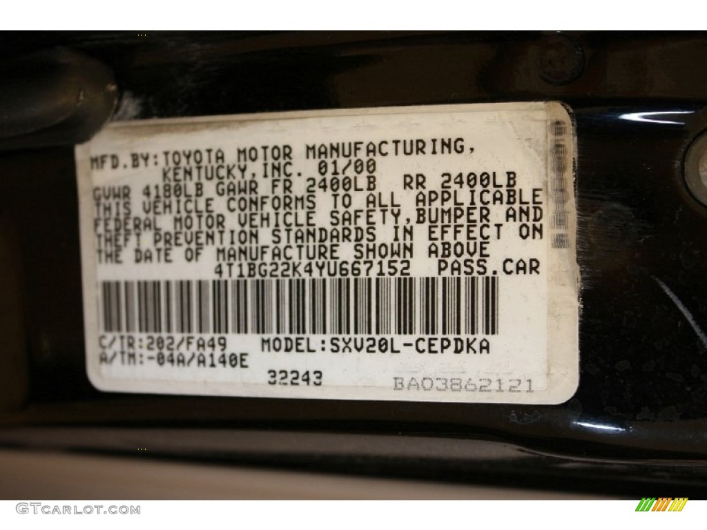 2000 Camry Color Code 202 for Black Photo #52192201