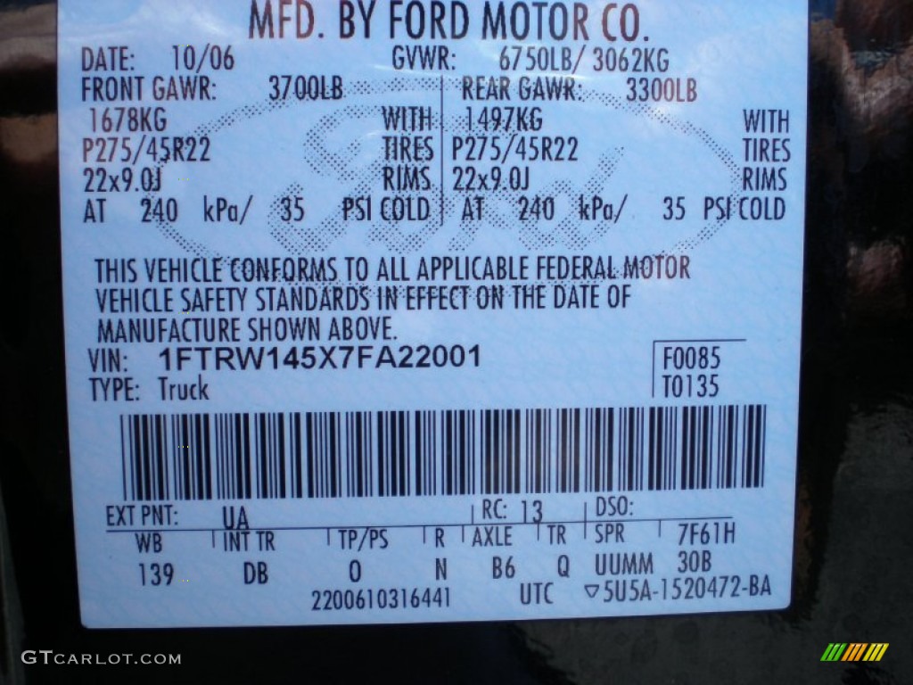 2007 F150 Color Code UA for Black Photo #52214800