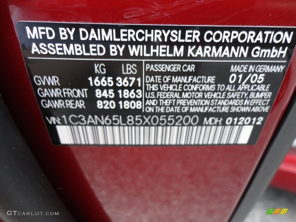 2005 Chrysler Crossfire Limited Roadster Info Tag Photo #52221655