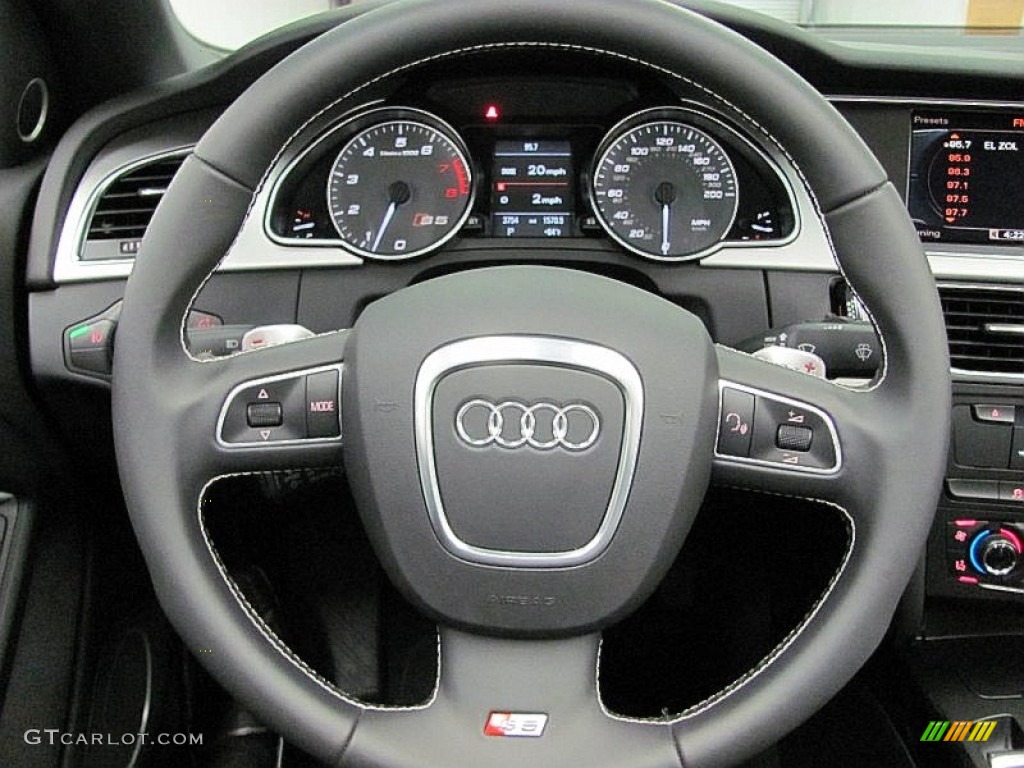 2011 Audi S5 3.0 TFSI quattro Cabriolet Black/Pearl Silver Silk Nappa Leather Steering Wheel Photo #52232719
