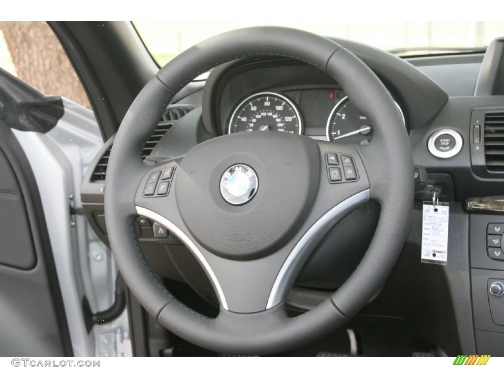 2012 BMW 1 Series 128i Convertible Black Steering Wheel Photo #52235707