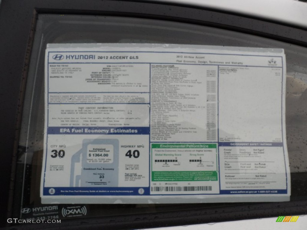 2012 Hyundai Accent GLS 4 Door Window Sticker Photo #52242490