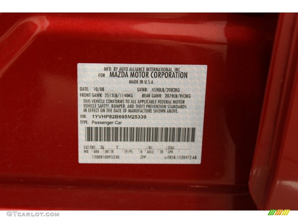 2009 MAZDA6 Color Code 36Y for Sangria Red Mica Photo #52247713