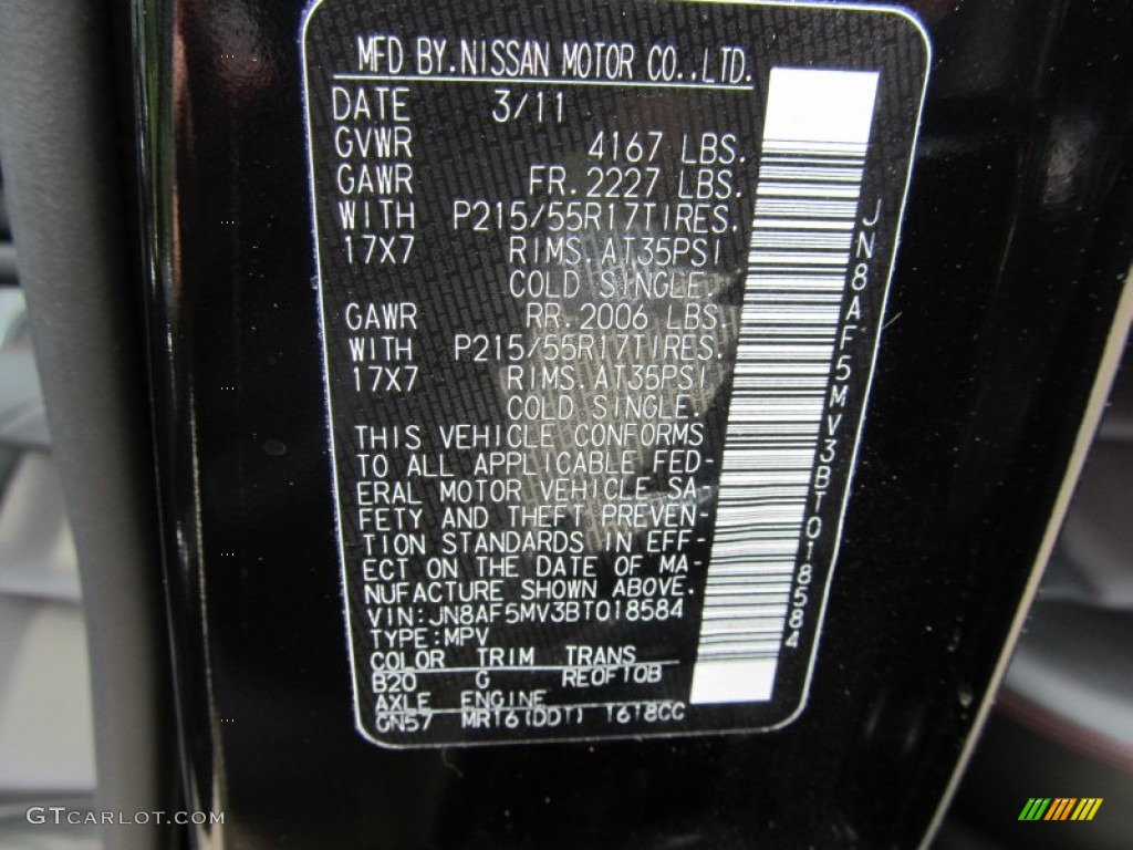 2011 Juke Color Code B20 for Sapphire Black Photo #52256695