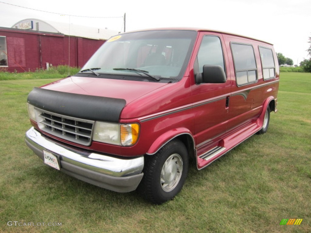 1994 Econoline E150 Passenger Conversion Van - Electric Current Red Metallic / Gray photo #1