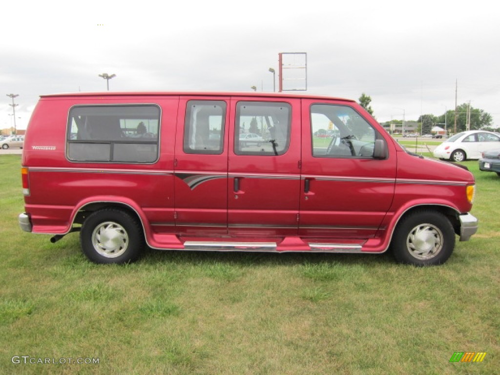 1994 Econoline E150 Passenger Conversion Van - Electric Current Red Metallic / Gray photo #8