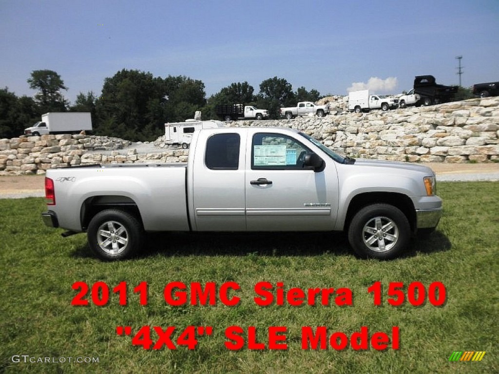 2011 Sierra 1500 SLE Extended Cab 4x4 - Pure Silver Metallic / Ebony photo #1