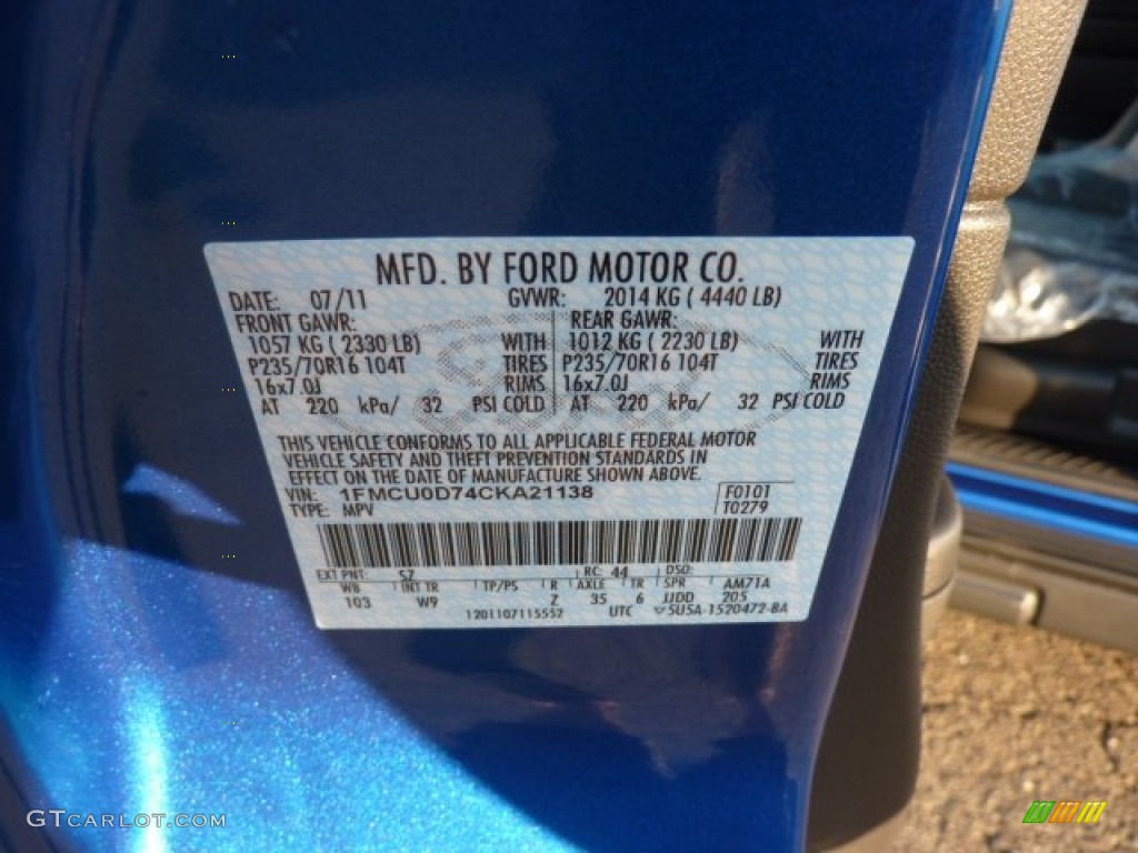 2012 Escape Color Code SZ for Blue Flame Metallic Photo #52263697
