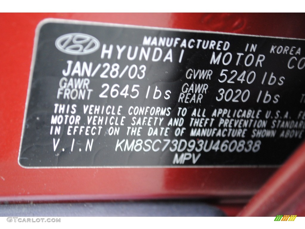 2003 Hyundai Santa Fe GLS 4WD Info Tag Photo #52264291